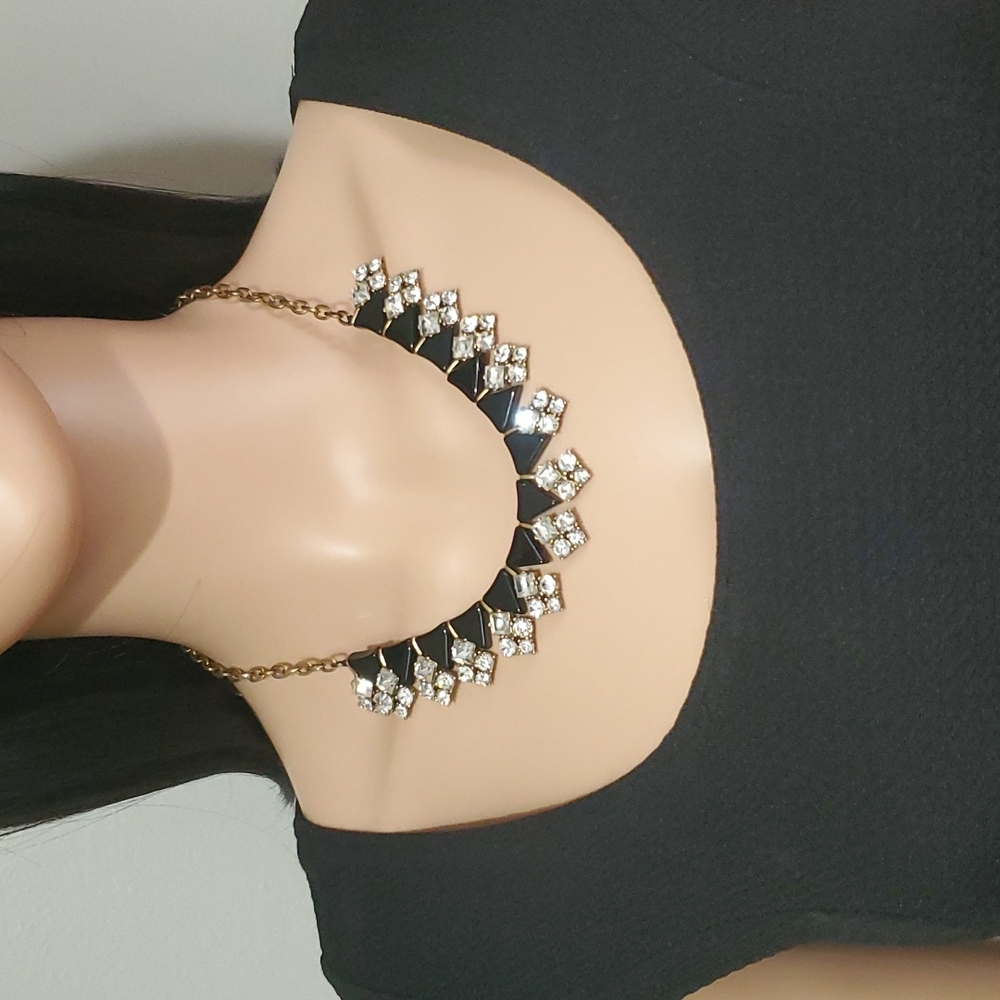 J. Crew Black Triangles & Clear Rhinestones Necklace - Picture 6 of 7